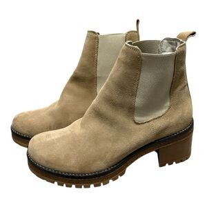 Avellini Tan Sand Suede Chelsea Boots Booties Lug Sole, Women size 8